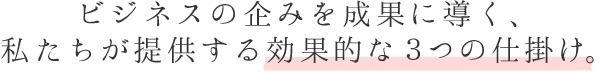 ビジネスの企みを成果に導く、私たちが提供する効果的な3つの仕掛け。
