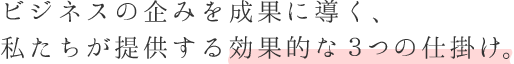 ビジネスの企みを成果に導く、私たちが提供する効果的な３つの仕掛け。